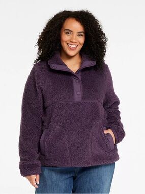 L.L. Bean Grey Teddy Sherpa Pullover Fleece, Women's Plus Size L, Cozy & Soft